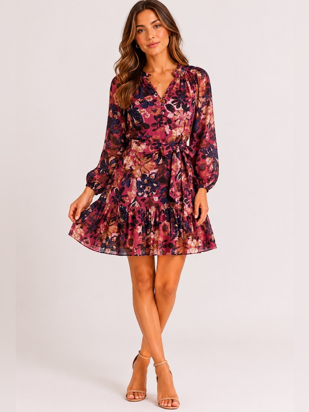 Cleobella Elvia Print Mini Dress | Floral Boho Tie Waist Dress | XS
